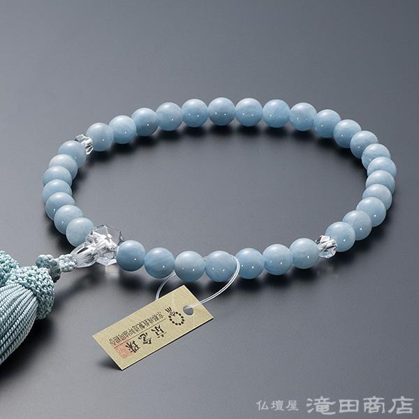 仏壇屋 滝田商店 数珠 女性用 アクアマリン カット本水晶仕立 8mm玉