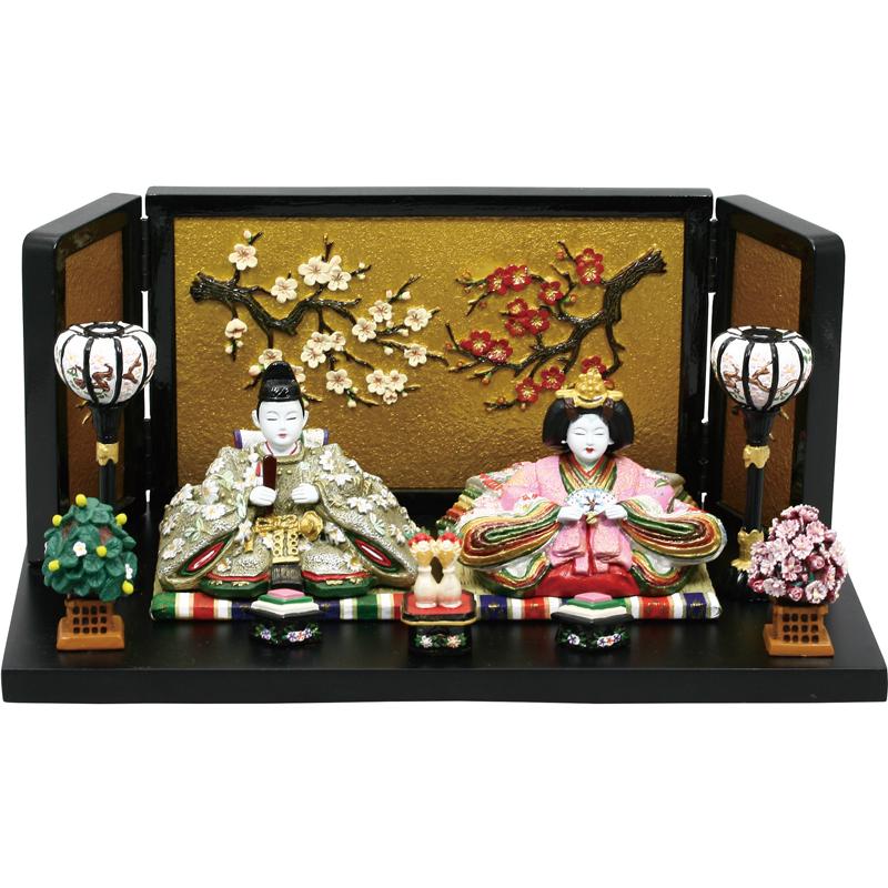 雛人形 コンパクト 内裏雛 若葉 中 絵屏風付 ひな人形 雛飾り おひな様