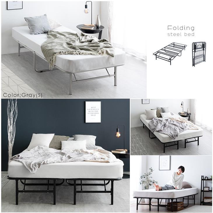 タンスのゲン パイプベッド 折りたたみ ダブル 極厚22cm ポケット