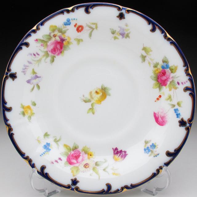 コウルドン 藍縁金彩花絵 カップ＆ソーサー アンティーク 1905年 (b