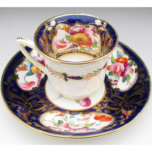 コールポート 藍地金彩花束絵 ティー＆コーヒーカップ＆ソーサー