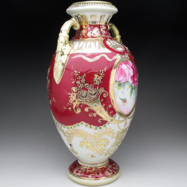 ノリタケ オールドノリタケ レッド地ジュール金盛りポートレート貴婦人