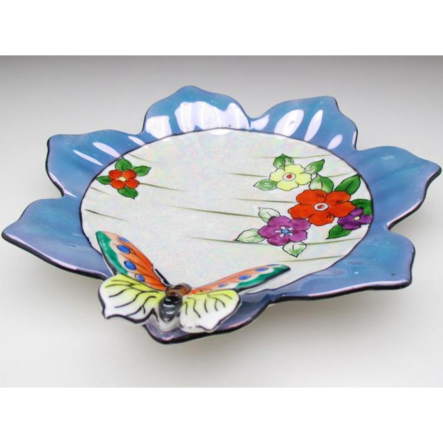 ノリタケ オールドノリタケ ブルー地花絵 蝶フィギュア付 ボウル