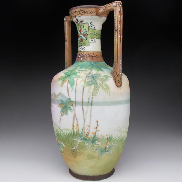 ノリタケ オールドノリタケ 盛り上げエジプト風景絵 花瓶 23cm
