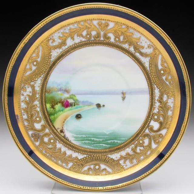 ノリタケ オールドノリタケ 金盛りエナメルジュール海辺風景絵 カップ