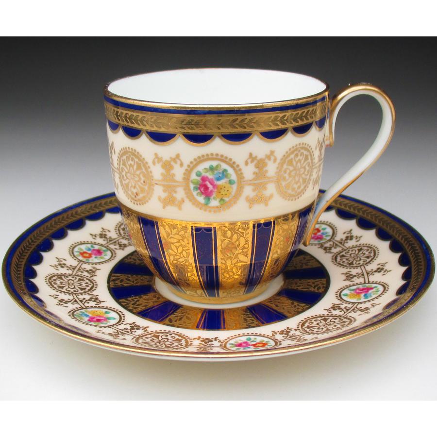 コウルドン 藍地金彩花絵 カップ＆ソーサー アンティーク 1905年