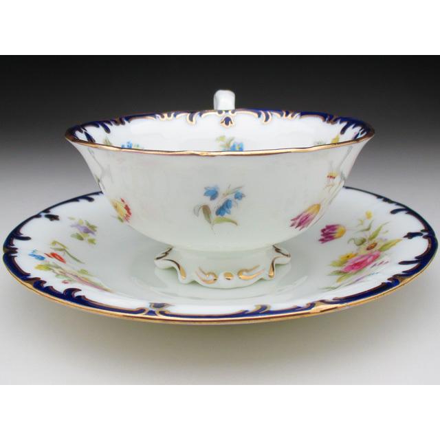コウルドン 藍縁金彩花絵 カップ＆ソーサー アンティーク 1905年 (b