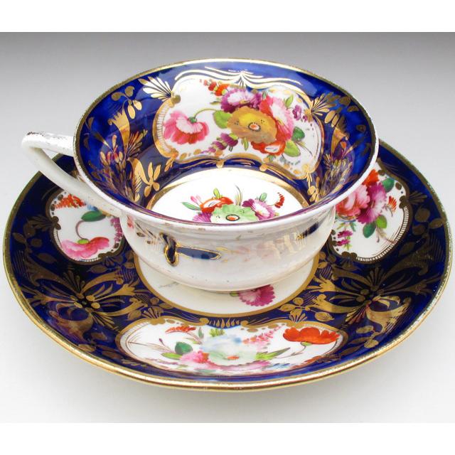 コールポート 藍地金彩花束絵 ティー＆コーヒーカップ＆ソーサー