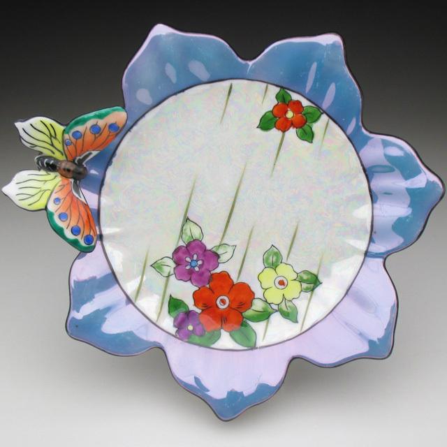 ノリタケ オールドノリタケ ブルー地花絵 蝶フィギュア付 ボウル