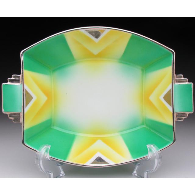 ノリタケ オールドノリタケ グリーン地銀彩ジオメトリック スクエア