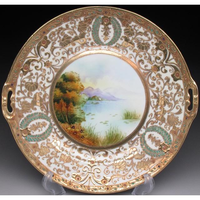 ノリタケ オールドノリタケ 金盛りエナメルジュール湖畔風景絵 ボウル