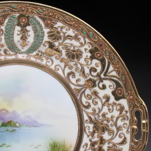 ノリタケ オールドノリタケ 金盛りエナメルジュール湖畔風景絵 ボウル