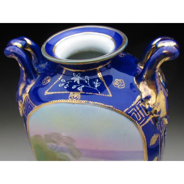 ノリタケ オールドノリタケ コバルト金盛り水鳥絵 花瓶 22cm