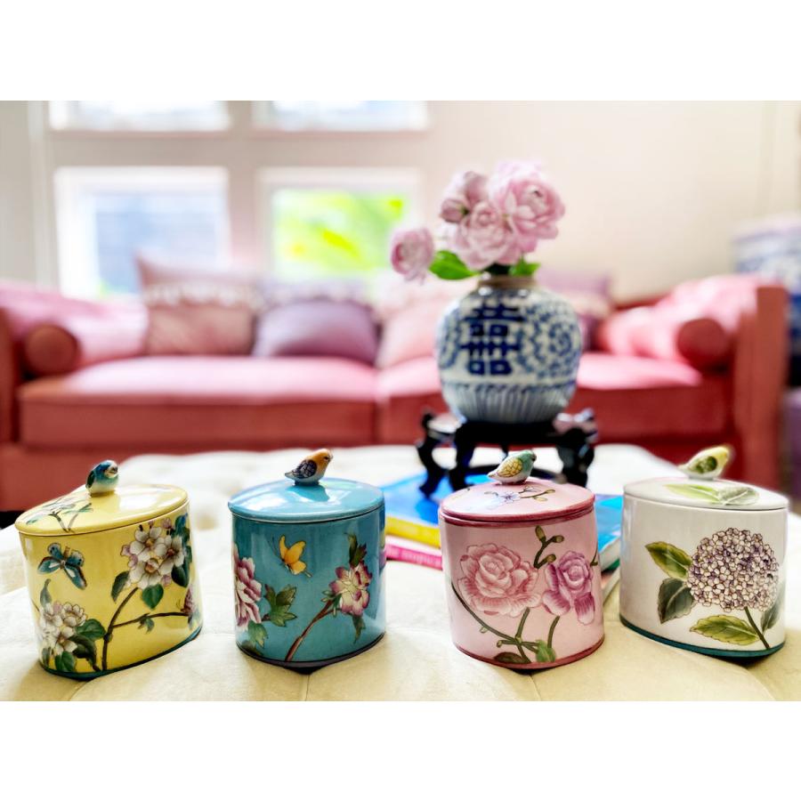 中国 西瓜罐 花と鳥の模様 蓋付き容器 花瓶 粉彩 中国 西瓜罐 花と鳥の