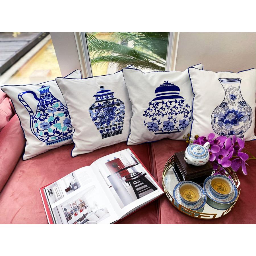 THE-SECRET-GARDEN Blue &White 刺繍 シノワズリ クッションカバー 全4