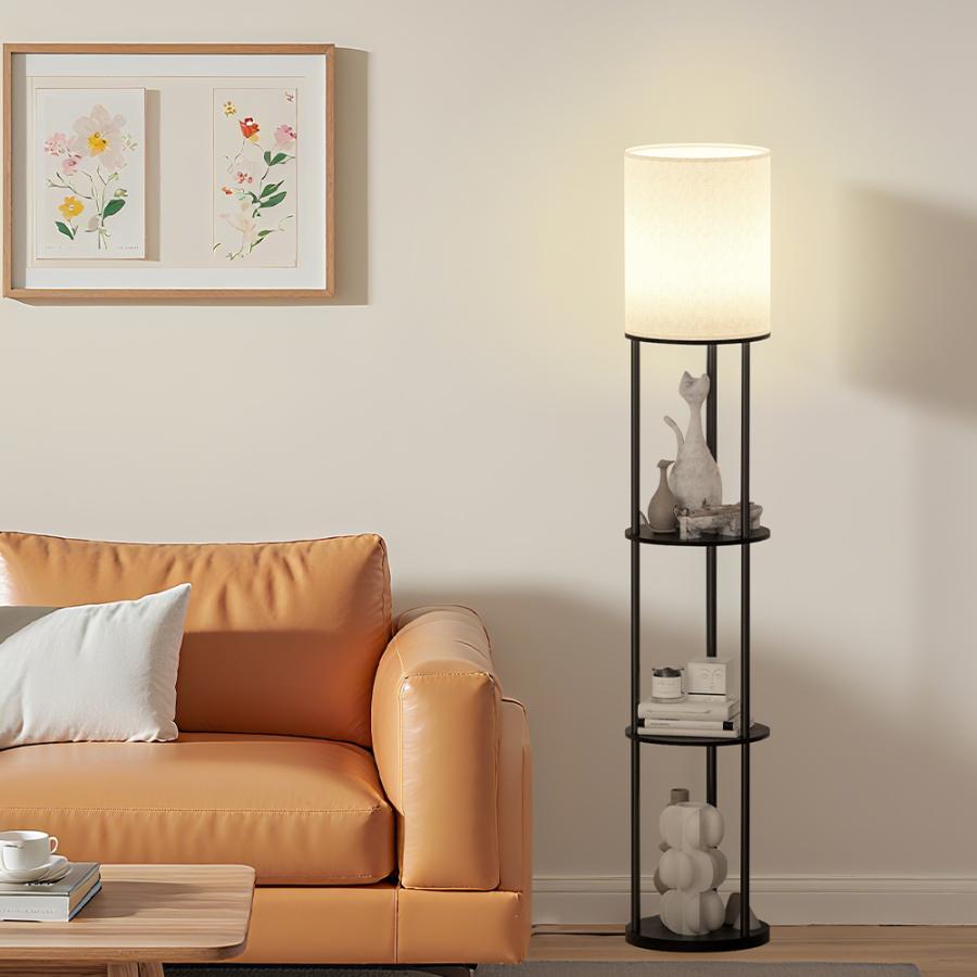 フロアライト フロアランプ LED ラック付き 棚付き 木製 フロア