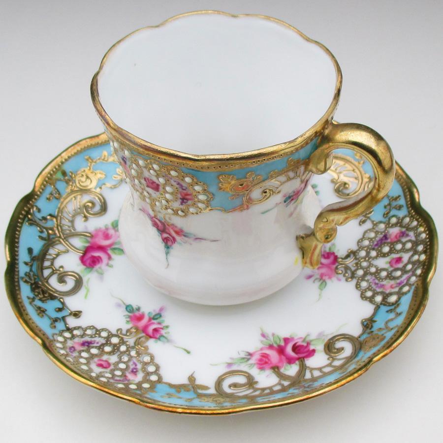 ノリタケ オールドノリタケ 金盛りジュール薔薇絵 カップ＆ソーサー (a