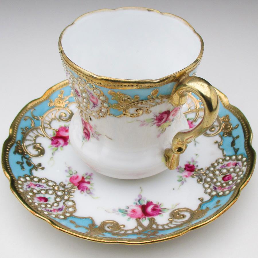 ノリタケ オールドノリタケ 金盛りジュール薔薇絵 カップ＆ソーサー (b