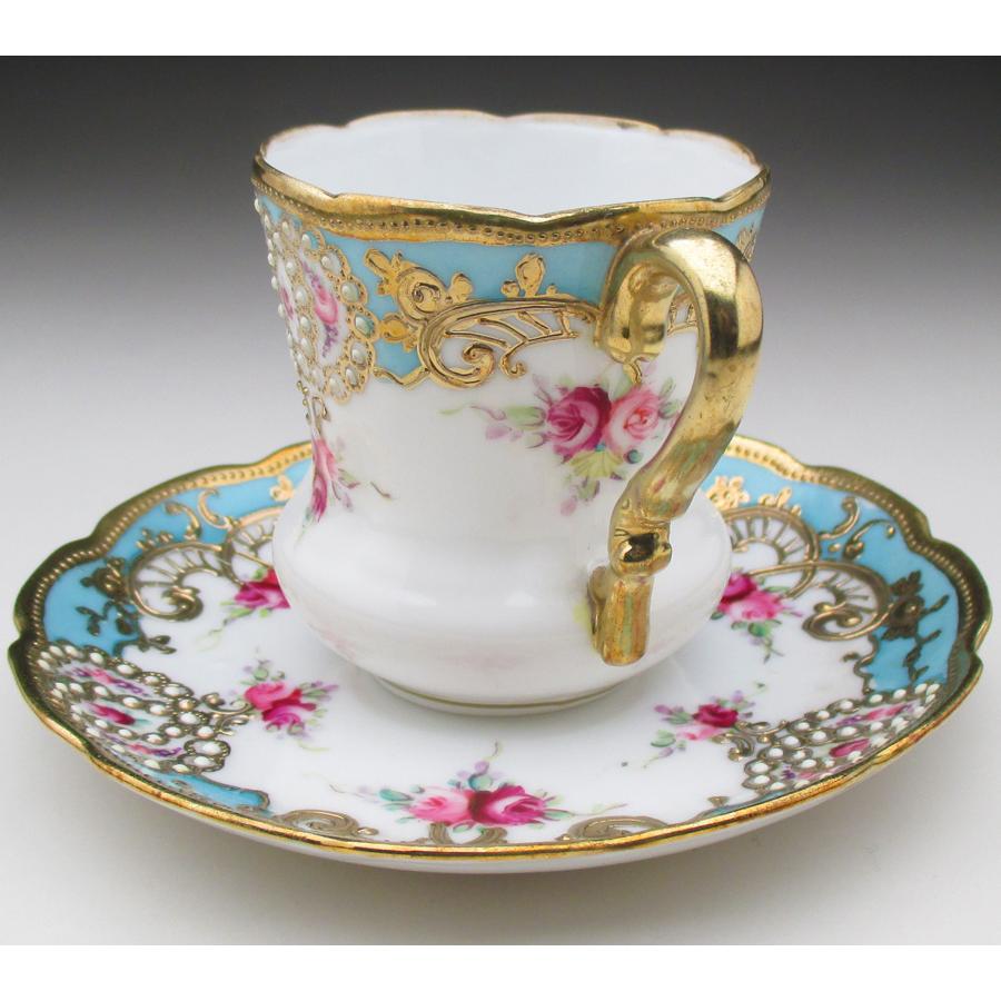 ノリタケ オールドノリタケ 金盛りジュール薔薇絵 カップ＆ソーサー (b