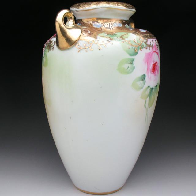ノリタケ オールドノリタケ 金盛り薔薇絵 花瓶 25cm : アンティーク