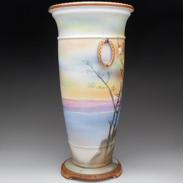 ノリタケ オールドノリタケ 夕焼湖畔風景絵 花瓶 27cm : アンティーク