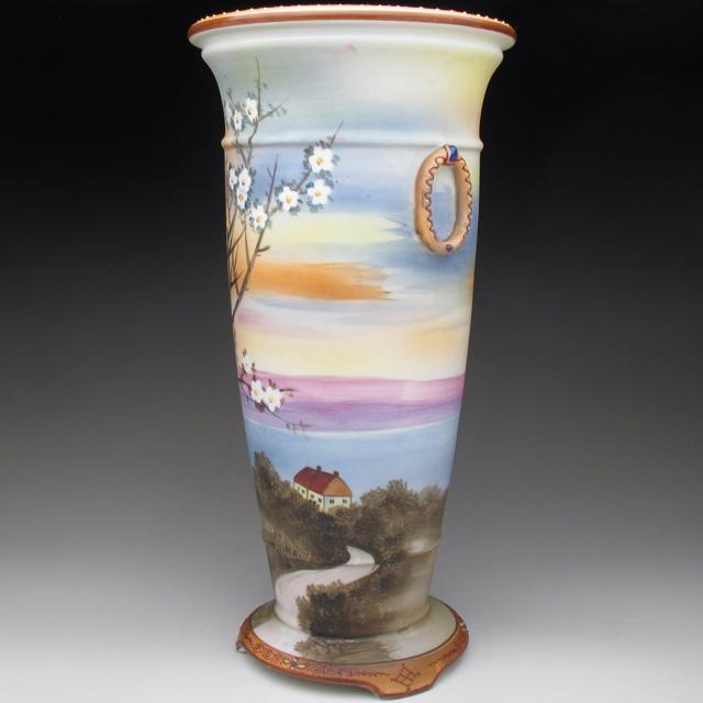 ノリタケ オールドノリタケ 夕焼湖畔風景絵 花瓶 27cm : アンティーク