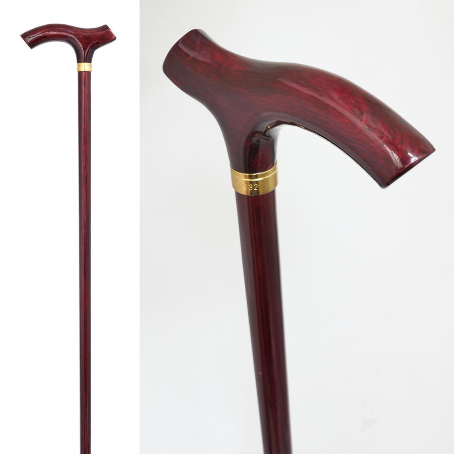 No.116 カラーオークステッキ ワインレッド（木製杖・最長91cm／日本製