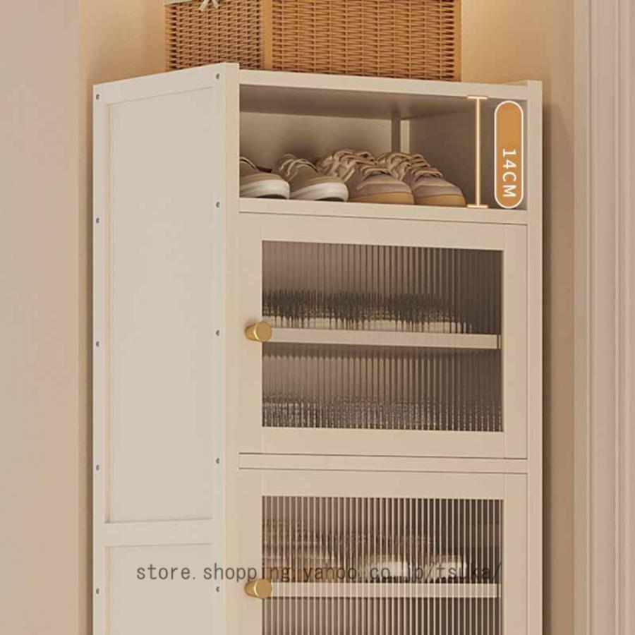 下駄箱 シューズキャビネット 天然竹製 シューズラック 扉付き 8段 大