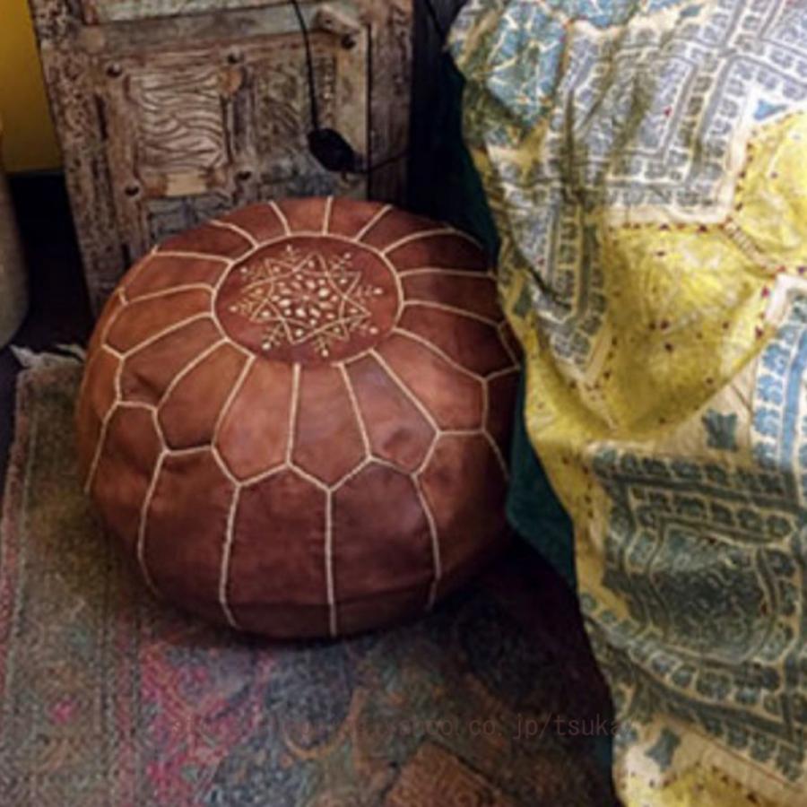 モロッコ プフ パイピング(大) オットマン 本革 天然山羊革 レザー