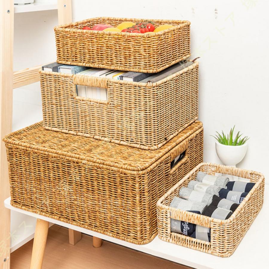 収納ボックス 籐 編みかご 蓋付き/蓋なし 防塵 収納バスケット 収納