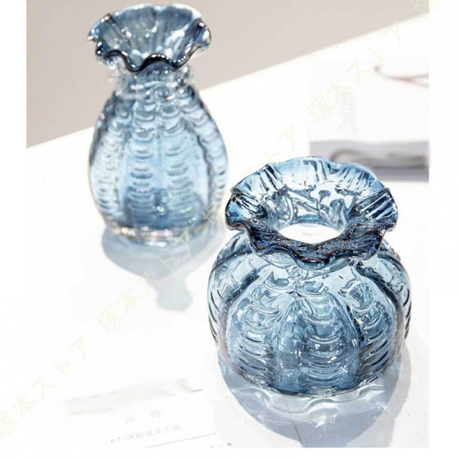 北欧 福袋型 花瓶 ガラス フラワーベース 大型 花器 透明 ストライブ