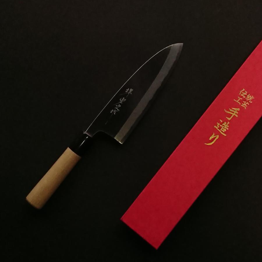 堺宏之作 白鋼 霞仕上げ 水牛桂柄 出刃包丁 180mm(6寸) 日本製 堺市