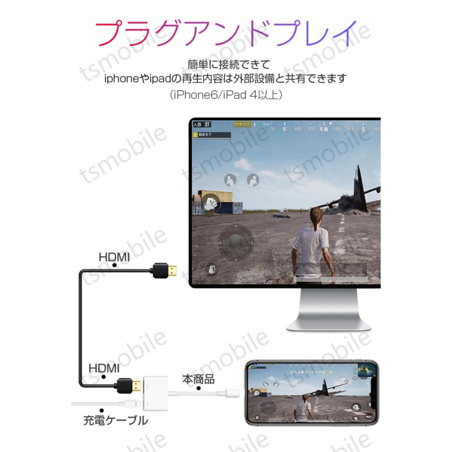 Lightning端子対応 HDMI変換ケーブル 1080P対応 ホワイト スマホ用