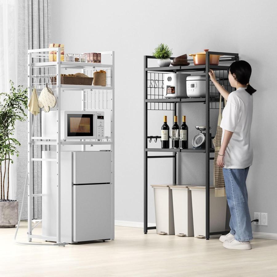 レンジラック 【幅伸縮・2口コンセント・高さ調整】 ゴミ箱上ラック 棚