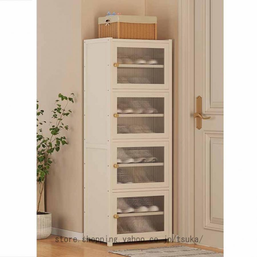 下駄箱 シューズキャビネット 天然竹製 シューズラック 扉付き 8段 大