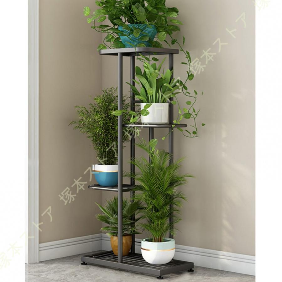 フラワースタンド アイアン 4段花台 おしゃれ スリム 黒 アンティーク