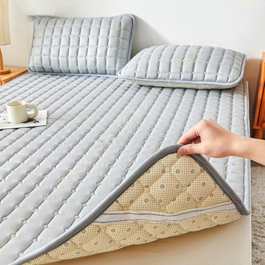 綿桂 セミダブル羊毛敷きパッド アイボリー・キルティング 敷きパッド