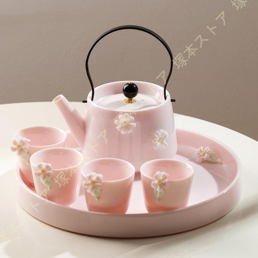 かわいい花柄の茶器5点セット 湯呑 急須 ポット 茶器 オシャレ食器