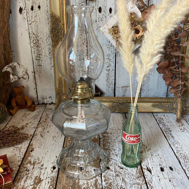 VINTAGE ≫ヴィンテージ*総 ガラス オイルランプ H44cm*硝子 火屋 ホヤ