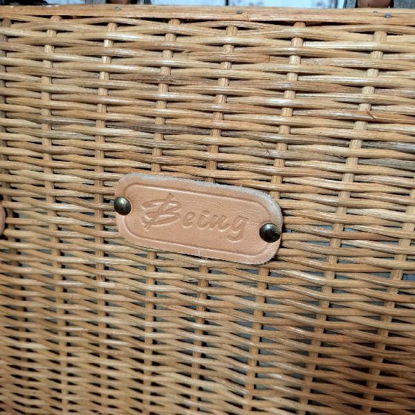 VINTAGE ヴィンテージ ラタン レザー バスケット トランク 本革 籐籠