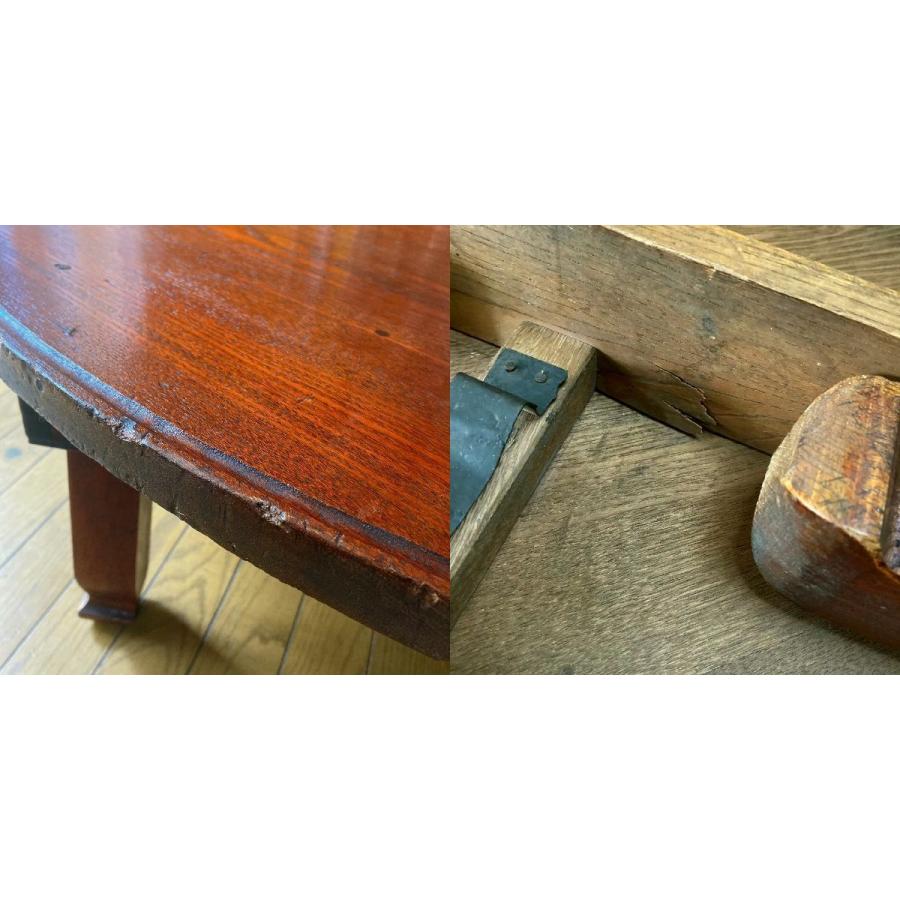 VINTAGE ヴィンテージ*古木 無垢材の折り畳み ちゃぶ台 120cm*特大 丸
