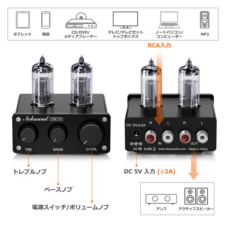 Nobsound TUBE-T4C ミニ 真空管 プリアンプ HiFi ステレオ プリ増幅器