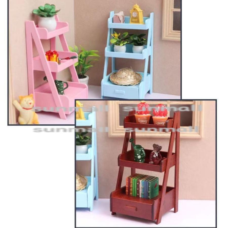 1点販売】【5色選べる】ミニチュア木製3段シェルフ 引き出し付き