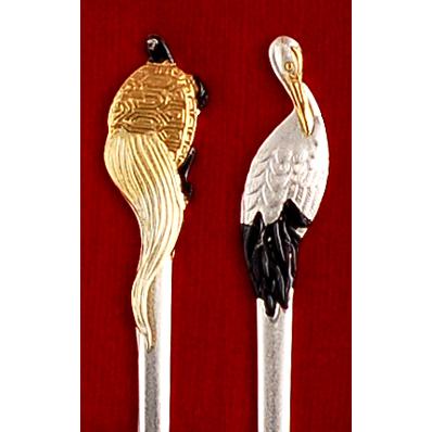 銀製品・菓子切・和楊枝「鶴亀」2本セット : 銀食器・銀製器の老舗上田