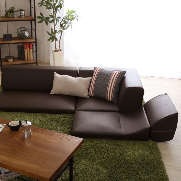 フロアソファ レザー風 PVC 北欧 三人掛け ローソファ : うさぎ屋