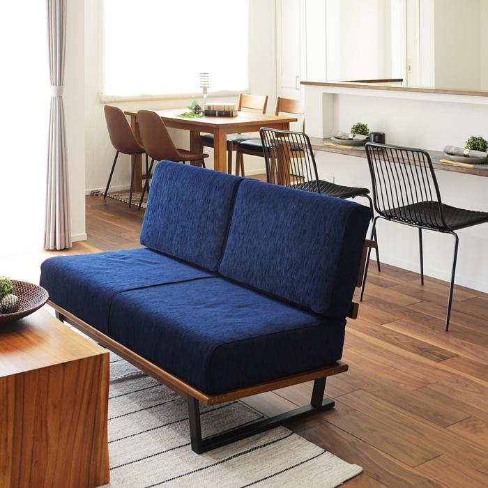 東谷 ソファ 二人掛け 2人掛け ソファー ひじ無し 肘掛けなし ブルー