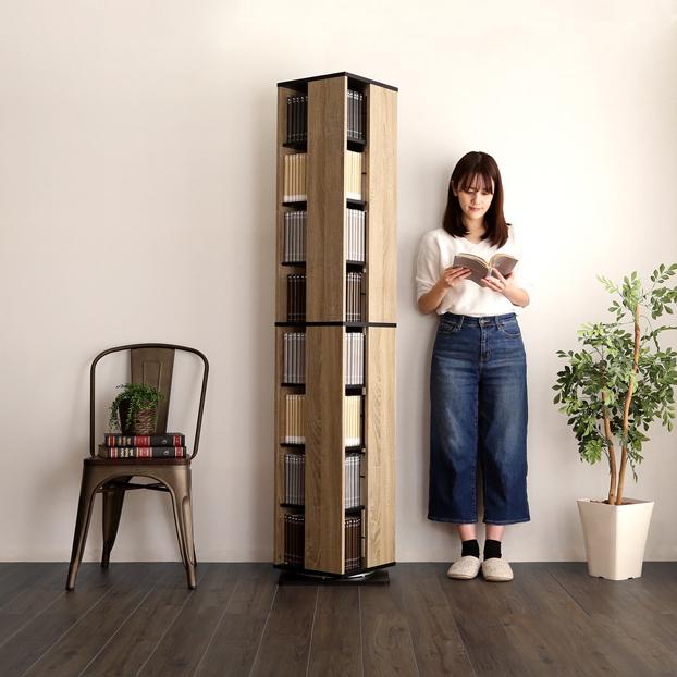 本棚 回転式 ブックラック 8段 大容量 スリム 省スペース おしゃれ