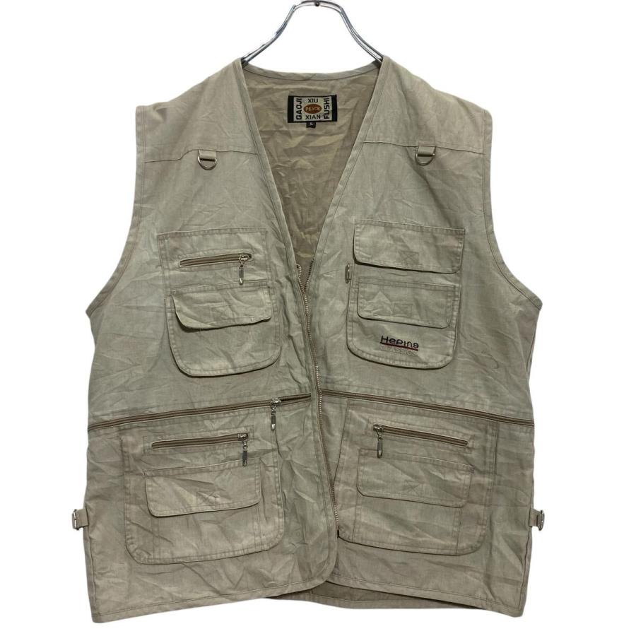 GAOJI FUSHI フィッシングベスト XL グレージュ ビッグサイズ 古着卸