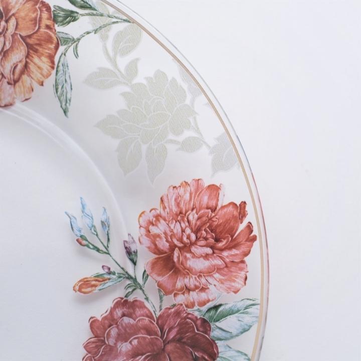 ガラスプレート 皿 おしゃれ ピオニーフラワー 花柄 引き出物 デザート