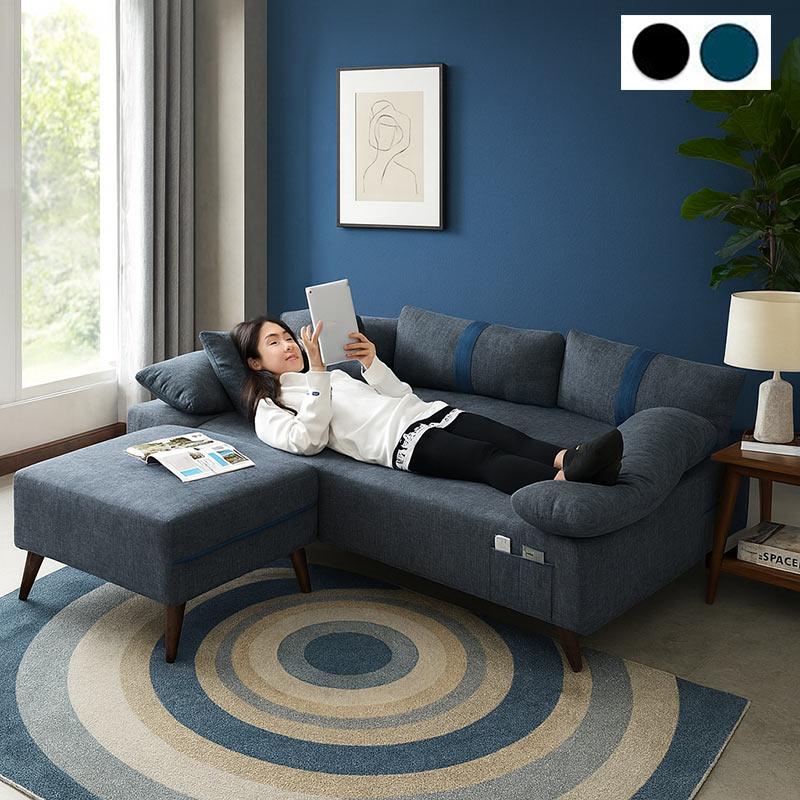 カウチソファー ソファーベッド 2人用 ファブリック グレー スツール